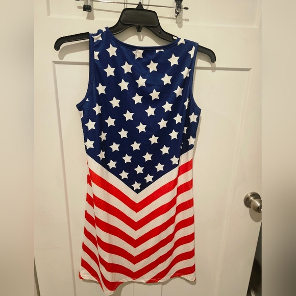 NWOT For G And PL Red White & Blue Stars & Stripes Patriotic Maxi Dress Size L - Picture 5 of 10